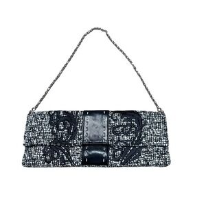 Lord & Taylor Embroidered Tweed Fabric Evening Bag with Chain Strap